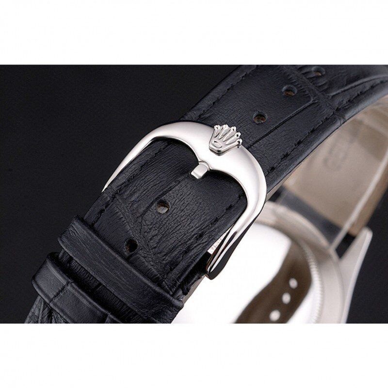Swiss Rolex Cellini White Dial Stainless Steel Case Black Leather Strap ...